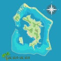 Bora-Bora Island. Realistic satellite background map with roads and airport location.