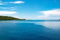 Bora Bora overwater-bungalows in South Pacific Island, luxury resort, hotel, bright blue water. Royalty Free Stock Photo