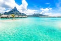 Bora Bora Island, French Polynesia. A true paradise with turquoise water. Destination sought by couples on honeymoon. Royalty Free Stock Photo