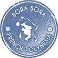 Bora Bora map vintage stamp.