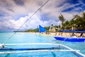 Tropical clear sea with dramatic sky view from Philippine traditional boat