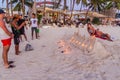 BORACAY, PHILIPPINES - FEBRUARY 2, 2018: Label Boracay made of sand at the White Beach on Boracay island, Philippin Royalty Free Stock Photo