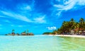 BORACAY, PHILIPPINES - FEBRUARY 28, 2018: Willy`s rock on the beach. Copy space for text