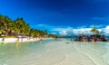 BORACAY, PHILIPPINES - FEBRUARY 28, 2018: Willy`s rock on the beach. Copy space for text