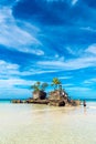BORACAY, PHILIPPINES - FEBRUARY 28, 2018: Willy`s rock on the beach. Copy space for text. Vertical