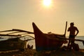 Boracay, Philippines - Jan 25, 2020: Sunset on Boracay island. Sailing and other traditional boats with tourists on the sea Royalty Free Stock Photo