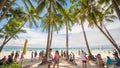 BORACAY, PHILIPPINES - JANUARY 7, 2018 - Tourists relaxing on the paradise shore of the White Beach in Boracay Royalty Free Stock Photo