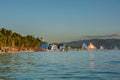 Boracay, Philippines - March 16, 2016: Colorful sailboats on the shore of the island Boracay