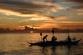 Fishermen silhouette at sunset. White Beach, station one. Boracay Island. Aklan. Western Visayas. Philippines Royalty Free Stock Photo