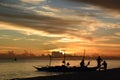 Fishing boat silhouette at sunset. White Beach, station one. Boracay Island. Western Visayas. Philippines Royalty Free Stock Photo