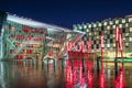 Bord Gais Theatre and red sticks on Grand Canal Square in docklands at night, Dublin, Ireland Royalty Free Stock Photo