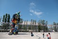 Bordalo II`s Iberian Lynx, artistic installation in the Parque das NaÃÂ§ÃÂµes, Lisbon, Portugal