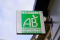 Ab agriculture biologique sign brand and text logo green label facade of biological