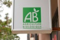 Ab agriculture biologique sign brand and text logo green label front of biological shop