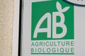 Ab agriculture biologique sign icon and text logo green front of biological shop on