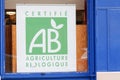 Ab agriculture biologique sign and text logo green front of biological shop on french