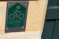 Accueil velo plate green sign and logo text french bike cycle bikers welcome sign in