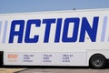 Action sign text and logo on truck delivery freight of Dutch discount store chain low