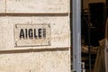 aigle 1853 sign text and logo brand on wall facade entrance on fashion clothes