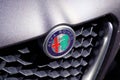 Alfa romeo giulia logo sign front silver grill italian automobile car manufacturer