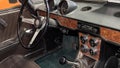 Alfa romeo giulietta dashboard wooden interior and steering wheel of vintage italian