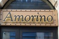 Amorino logo and text sign of Italian cafe of Gelato Icecream Confectionary brand