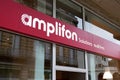 Amplifon facade brand logo and text sign on medic hearing aid store agency