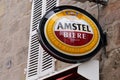 Amstel dutch beer sign text and logo front of restaurant bar or pub Royalty Free Stock Photo