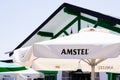 Amstel dutch beer sign text and logo front of terrace restaurant bar or pub Royalty Free Stock Photo