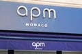 APM Monaco logo and text sign brand front of boutique fashion jewelry shop fashion
