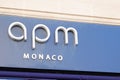 APM Monaco logo and text sign front of boutique fashion jewelry shop company