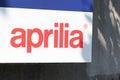 Aprilia brand logo sign and text facade motorcycle dealership italian motorbike scooter