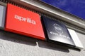 Aprilia and gilera Italian motorcycle company sign and text logo dealership store of Royalty Free Stock Photo