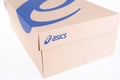 Asics logo brand and text sign of Japanese multinational corporation shoes on footwear Royalty Free Stock Photo