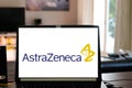 AstraZeneca medical company logo brand and text sign on screen computer