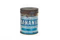 Banania old round metal blue 1900 box with vintage logo brand text sign of children