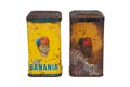 Banania old square metal rusty box with vintage logo brand text sign