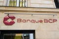 Bcp Banque de Commerce et de Placements text sign and brand logo front of facade