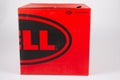 Bell helmet motorbike box red with logo and text sign brand of custom american