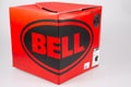 Bell helmet motorbike box red us with logo brand and text sign accessories american