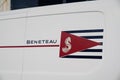 Beneteau logo text and brand sign on panel van French sail and motor boat manufacturer Royalty Free Stock Photo