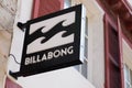 Bordeaux , Aquitaine / France - 08 04 2020 : Billabong sign black and white logo text of Retail store Outlet surf shop