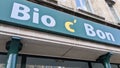 Bio c` Bon supermarket grocery shop text and logo sign of commercial distribution of