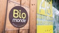 Bio Monde logo brand and text sign front of store commercial distribution of food