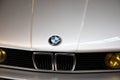 BMW serie 3 brand text and logo sign on old timer vintage retro front car hood face