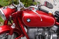 Bmw vintage retro motorrad motorcycle logo sign and brand text on fuel red tank Royalty Free Stock Photo