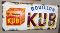 Bouillon Kub logo brand and text sign on enamelled plaque old store wall grocery Royalty Free Stock Photo