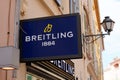 Breitling 1884 logo brand and text sign swiss watches wall shop jewelry store facade Royalty Free Stock Photo