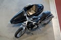 Brough Superior lawrence sidecar top aerial view french motorcycle chrome hands made Royalty Free Stock Photo