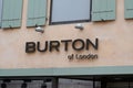 Burton of london sign text design logo brand on store front of british fashion clothes